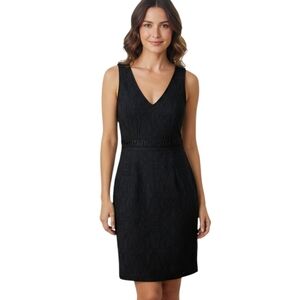 MSSP Max Studio Black Textured Sleeveless V Neck Babydoll Mini Sexy Dress Sz M